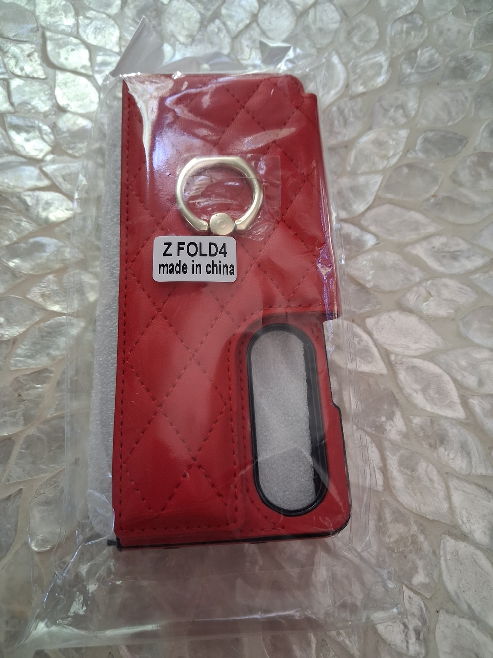 Red Quilted Z Fold4 Wallet Case with Ring Holder
